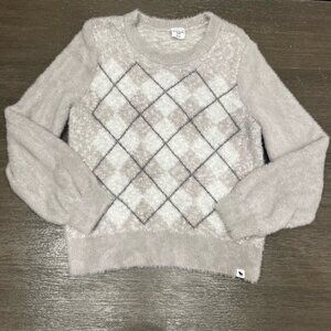 Abercrombie Kids Argyle Fuzzy Grey Sweater Size 13/14